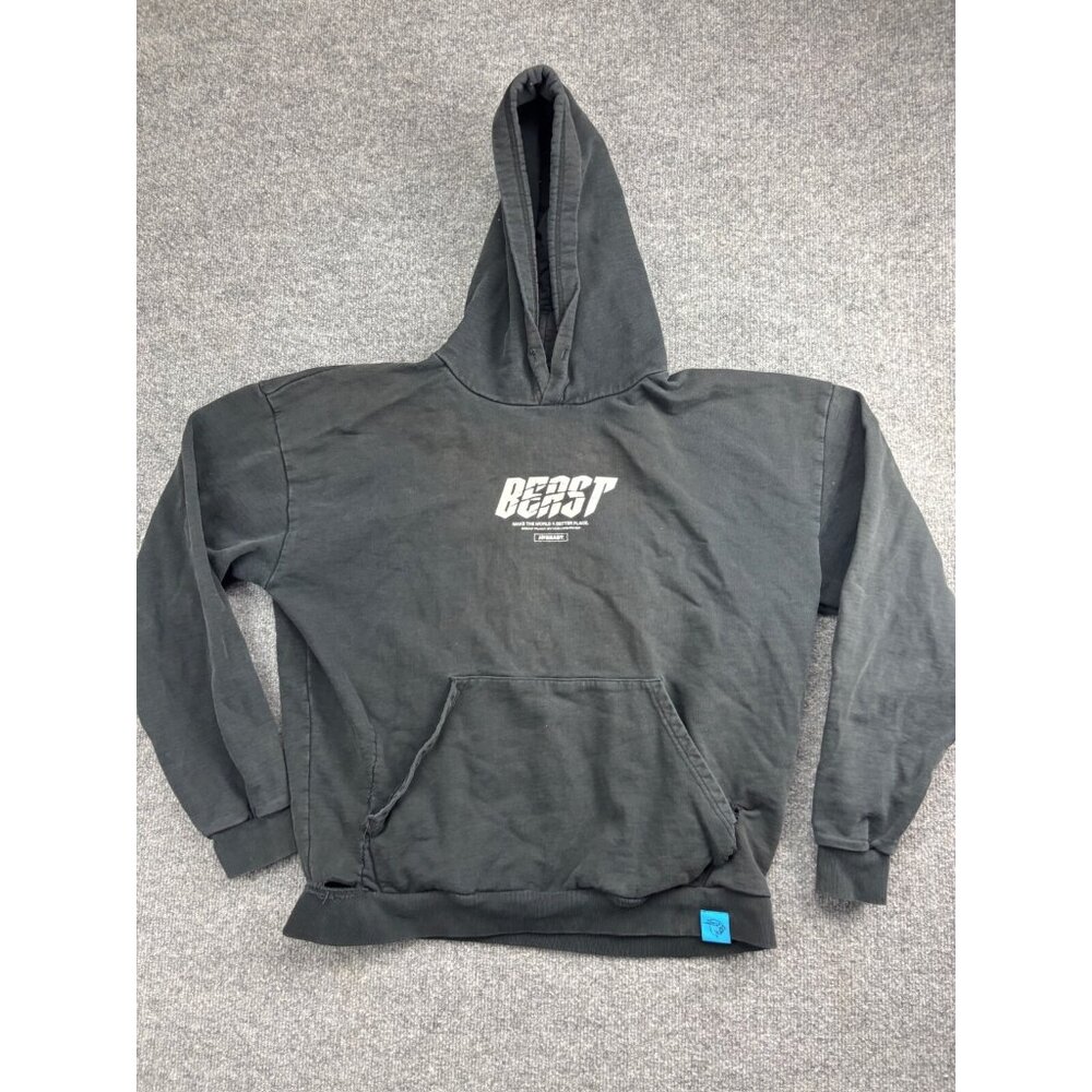 Mr. Beast Pullover Hoodie Men's Large Black Sweatshirt Kangaroo Pocket Graphic